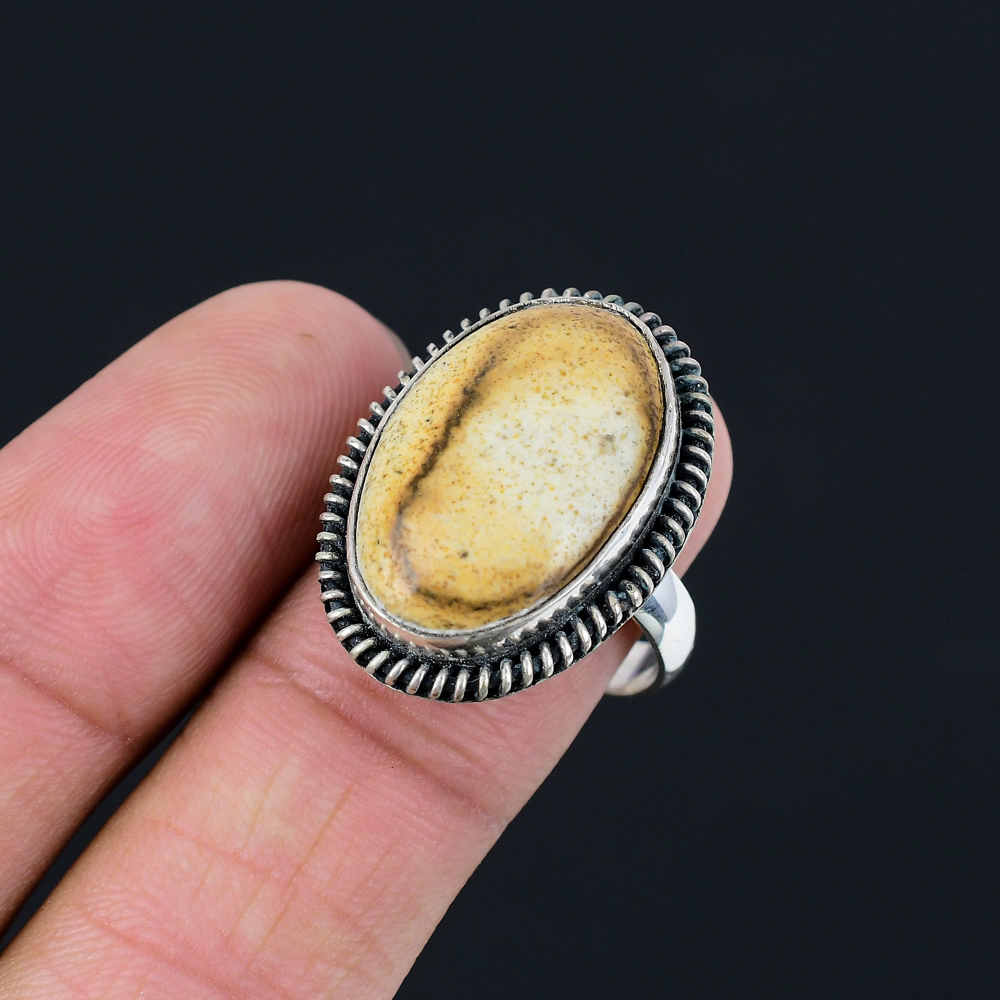 

Sisters Day Sale Picture Jasper Stone 925 Sterling Silver Statement Ring Size 10 10