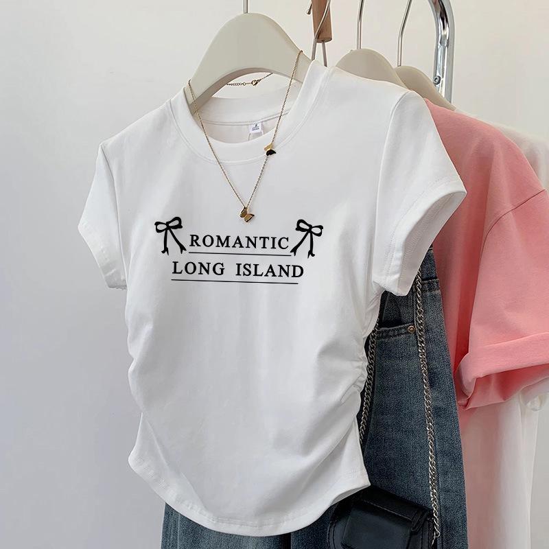 Women s American Style Cropped Slim-Fit T-shirt, Summer 2026 Hot Designer Item, Regular Shoulder, Short Sleeve. M белый