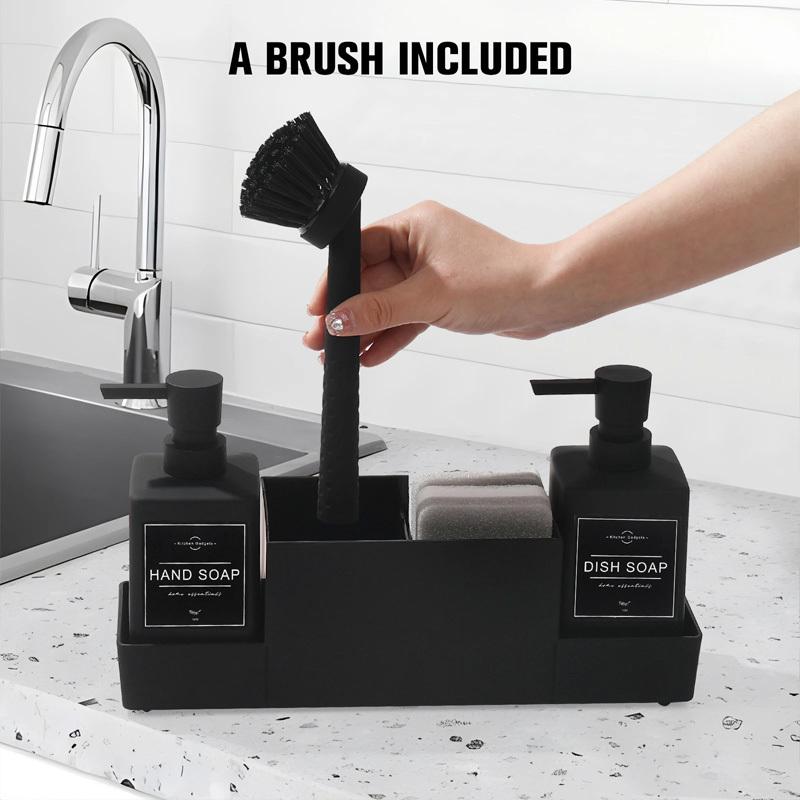 6Pcs/set Soap Bottle Storage Tray Brush Set with Storage Compartment Portable Pump Bottle for Organizer Home Sink Kitchen