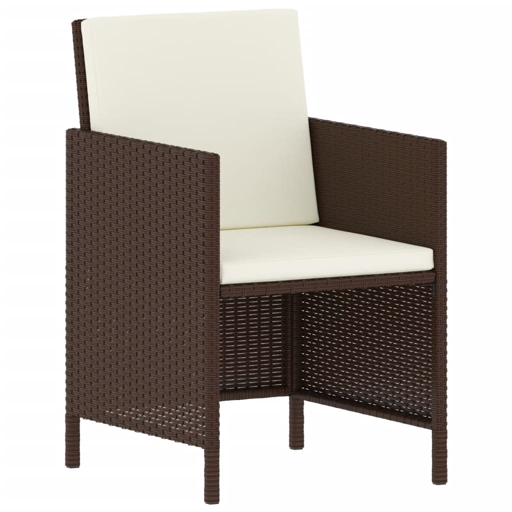 6 Piece Outdoor Dining Set with Cushions Brown Poly Rattan