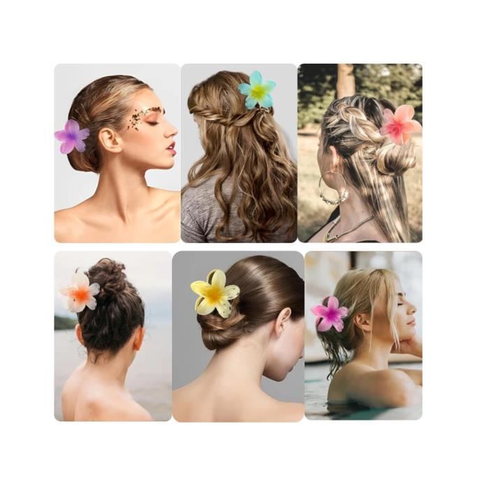 Hair Clip - Multicolor - Plumeria Flower - 6 Pieces - Durable - Easy To Use