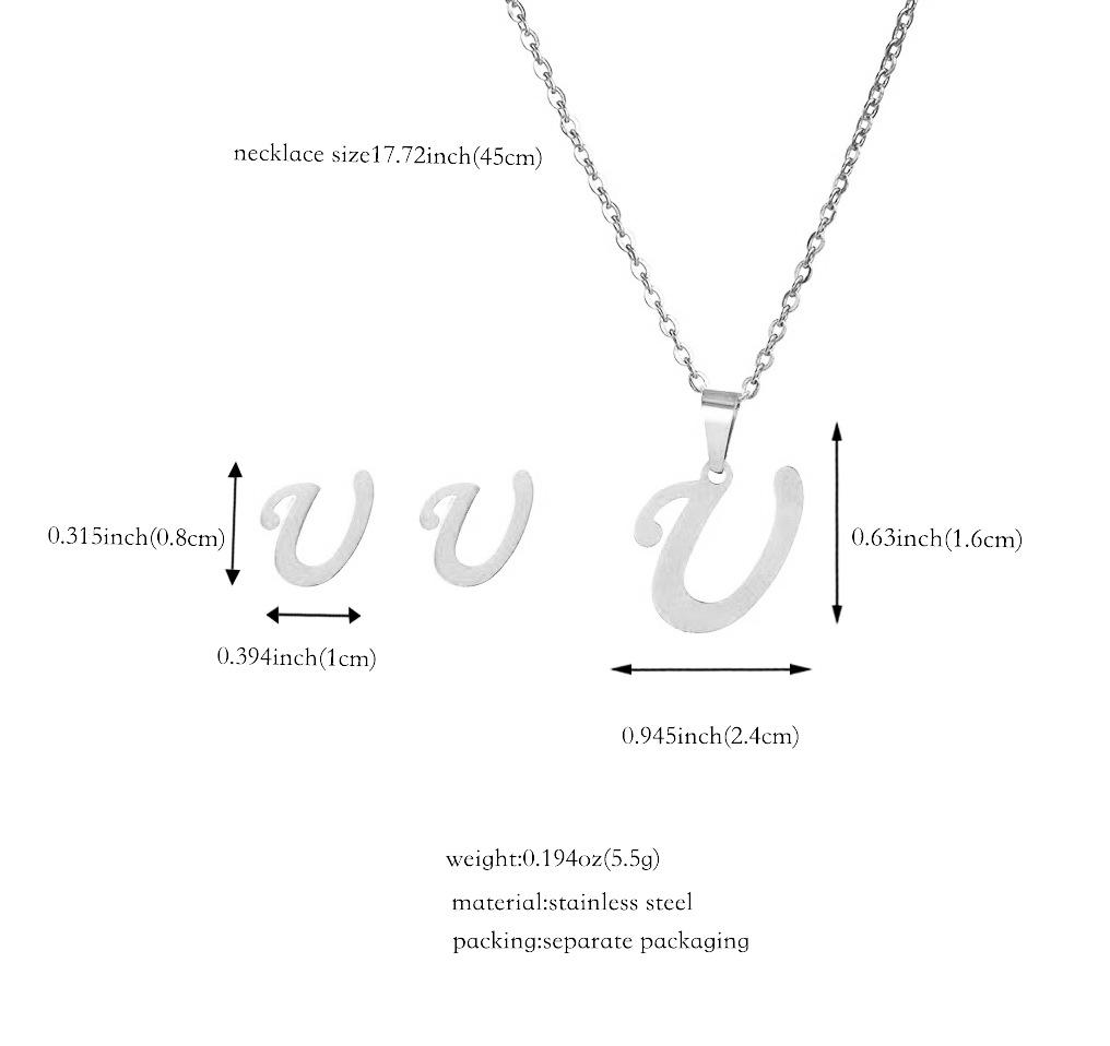 Stainless 26 Letter Initial Earring and Necklace Set Tarnish Jewelry Gift