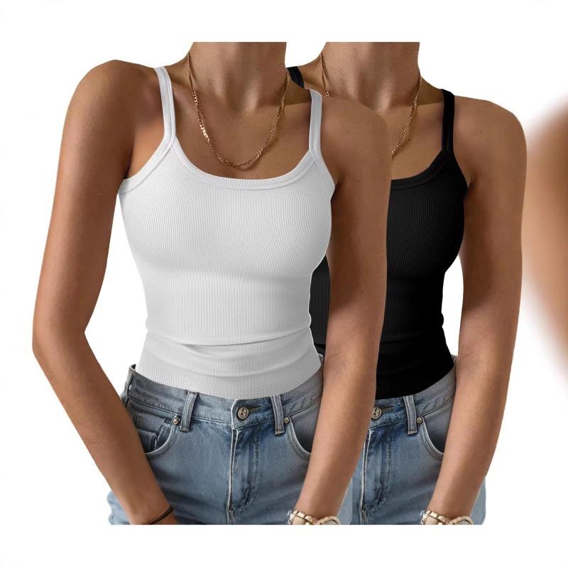 Women s Ribbed Knit Scoop Neck Sleeveless Tank Top S белый