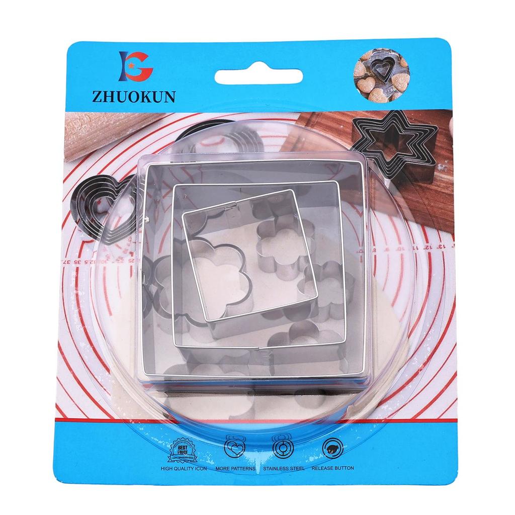 Stainless Steel Cookie & Fruit Cutter Set - Pentagram, Four-Pointed Star, Heart, Square, Rectangle Shapes