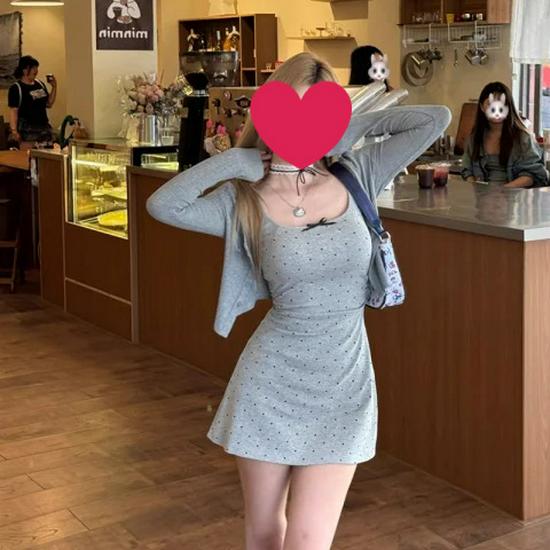 

Qi Zhuang 2025 Summer Sexy Cardigan Camisole Dress with Waist-Cinching Design XL
