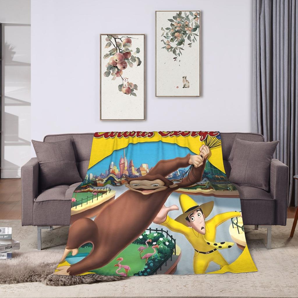 Warm Soft Blankets Picnic Cartoon Curious George Throw Blanket  Flannel Bedspread For Couch Chair Sofa Bed Fluffy Sofa Bed Cover