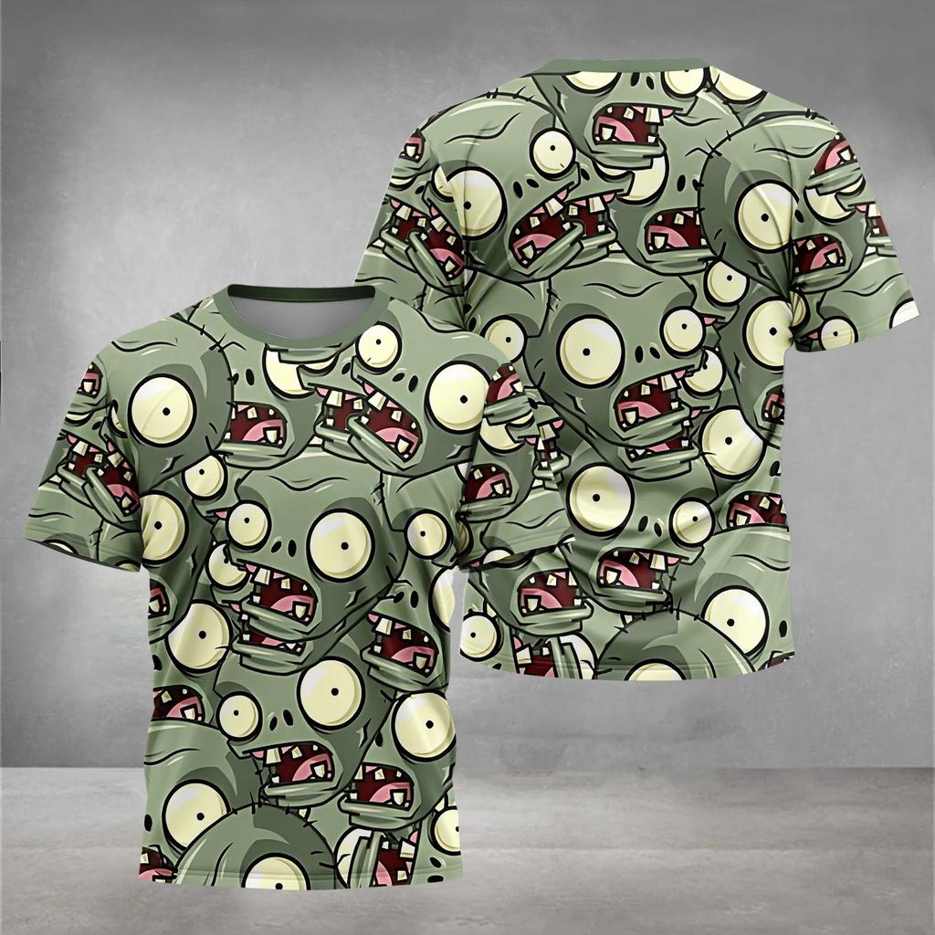 Summer Round Neck HOT Game Plants Vs. Zombies Pattern 3D Printed Top Fashionable Casual Short Sleeved Children's Boy T-shirts