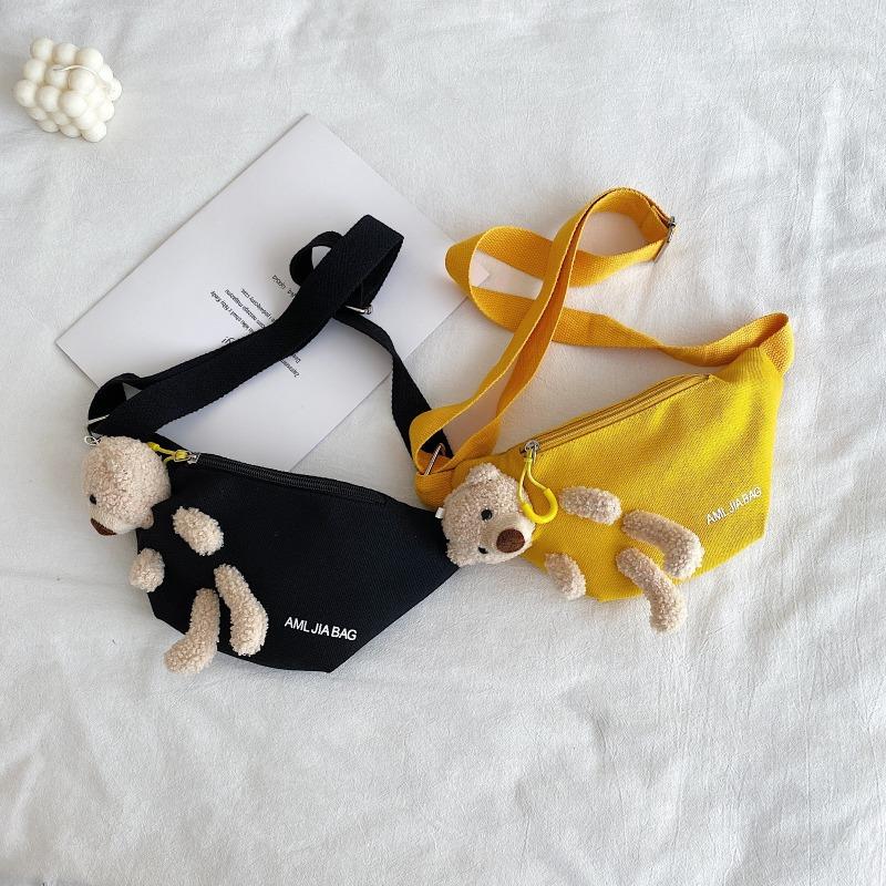 Bear Waist Pack Students Simple Crossbody Canvas Waist Pack Women Printed Letters Cute