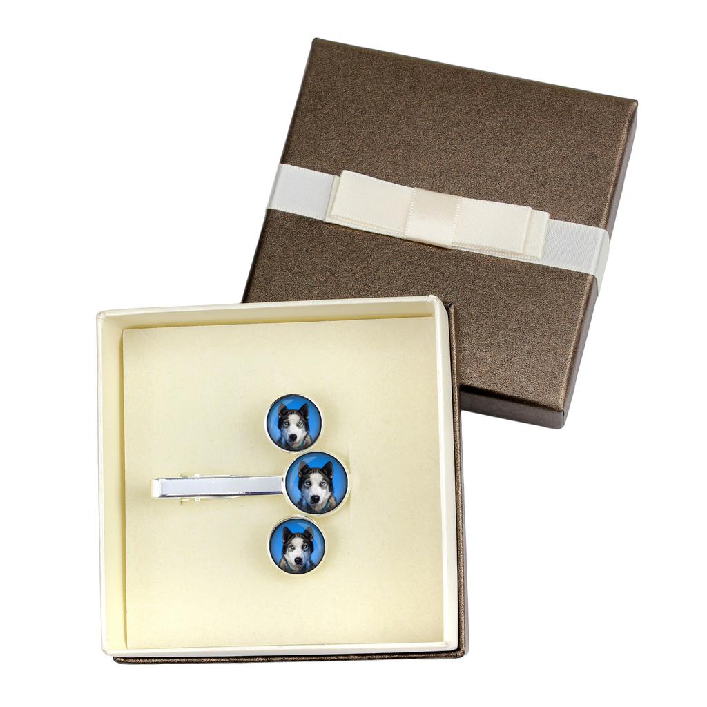 Siberian Husky, Chukcha - cufflinks and tie with your photo, a suit decoration, men's jewelry from the Art-Dog brand.