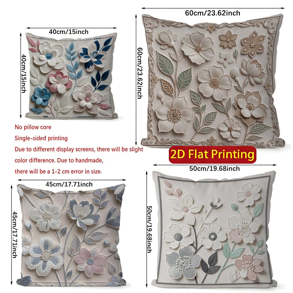 2D Floral Embroidered Cushion Covers For Home Decor Pattern Cushion Cover Suitable For Sofa Bedroom Car Pillow Cover