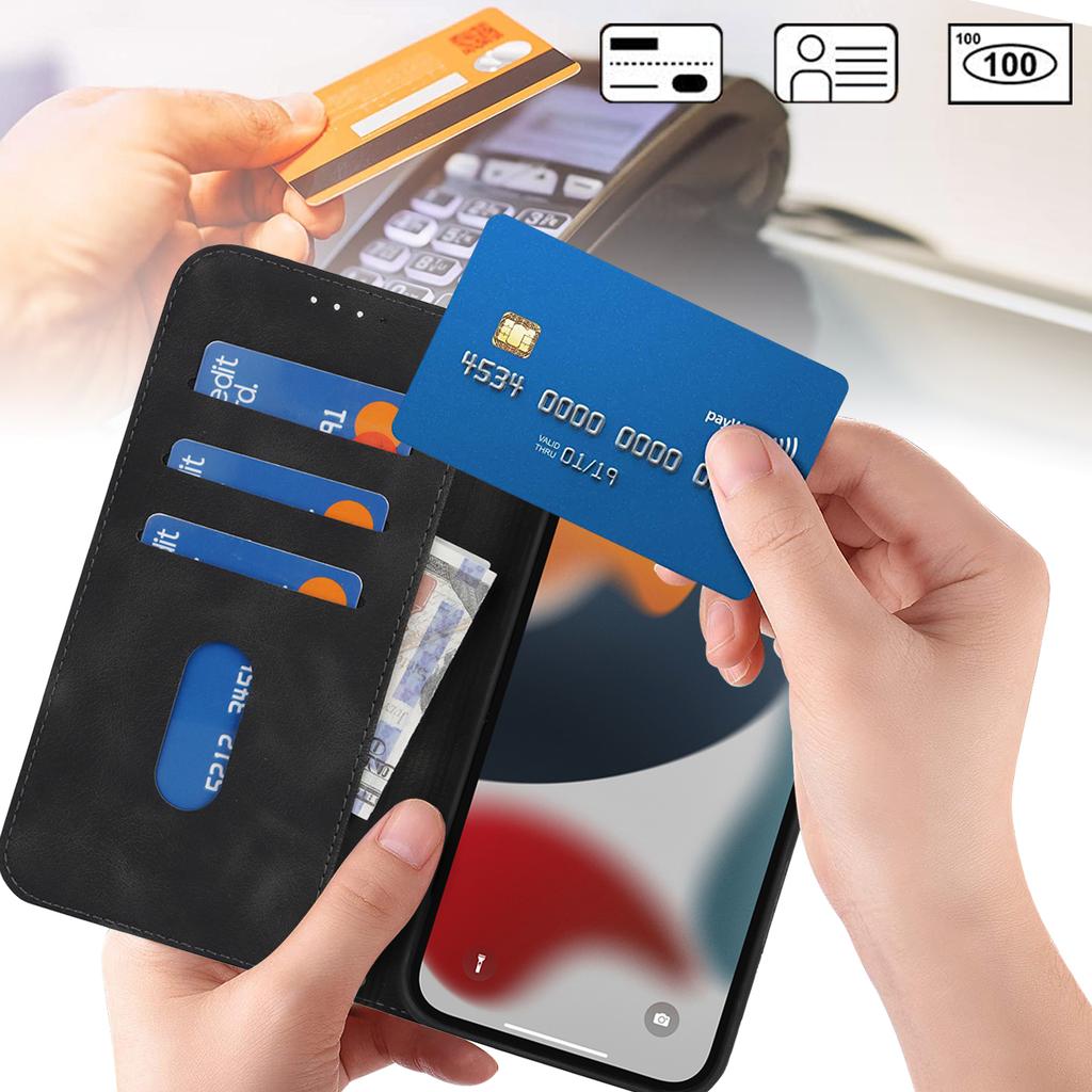 Stand Case for iPhone 13 Pro Max/12 Pro Max Magnetic Closure Skin Touch Leather Flip Phone Cover with Wallet