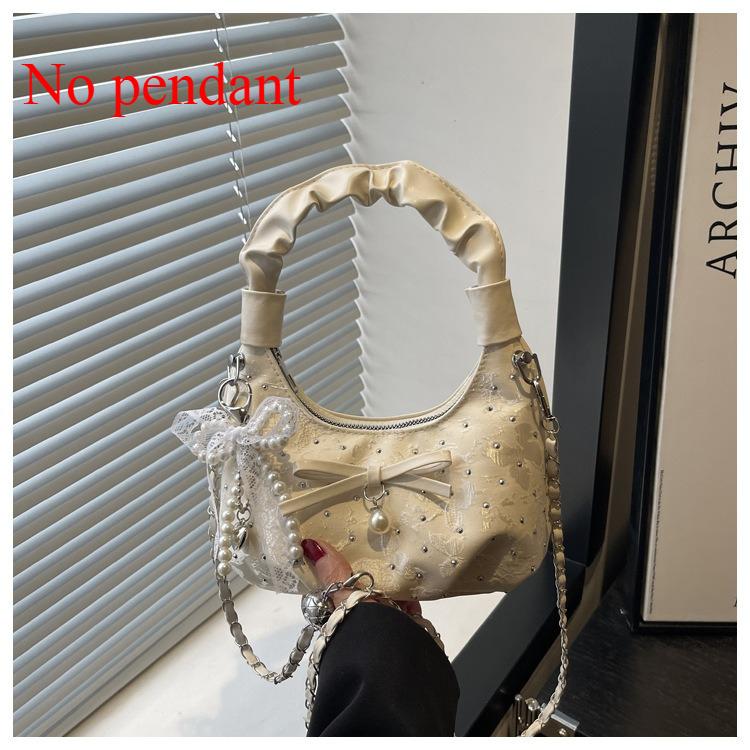 Sweet Polka Dot Bow Pearl Women Shoulder Bags Portable Ladies Chain Crossbody Bag Pleated Design Female Hobos Handbags Purse