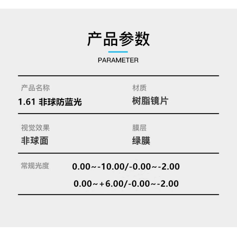 Lens 1.61 Non-spherical Anti-blue Light Green Film Resin Lens Myopic Presbyopic Astigmatism Film