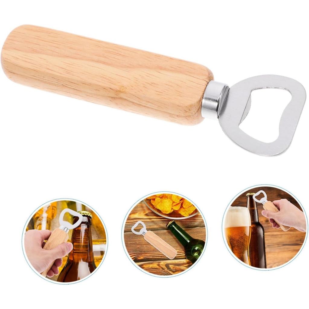 Multi-function Beer Bottle Opener Sturdy Stainless Steel Wooden Handle Easy to Use Ideal for Home Bar Travel