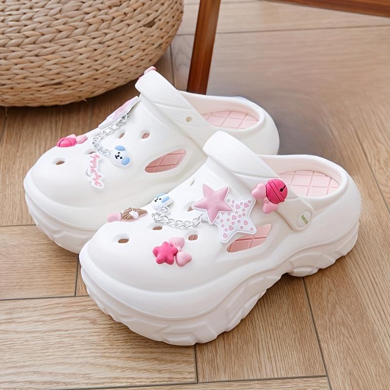 

Женские сандалии на толстой подошве из ЭВА - Милый декор в виде звезд и сердец, пляжная обувь, противоскользящая удобная обувь для повседневного наряда 39-40 белый