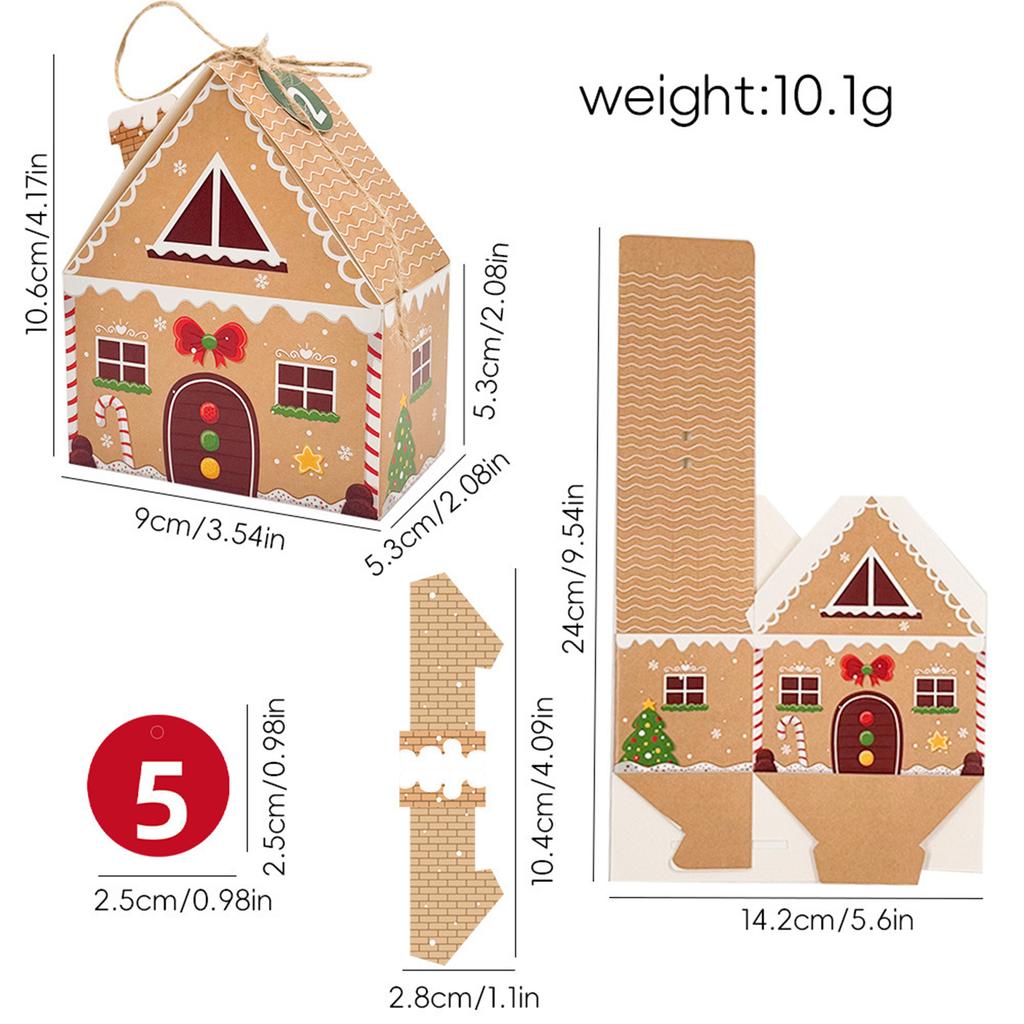 24 Set Christmas Gingerbread House Kraft Paper Packaging Box Small Paper Gift Bags Xmas Treats Party Favors Stocking Stuffers