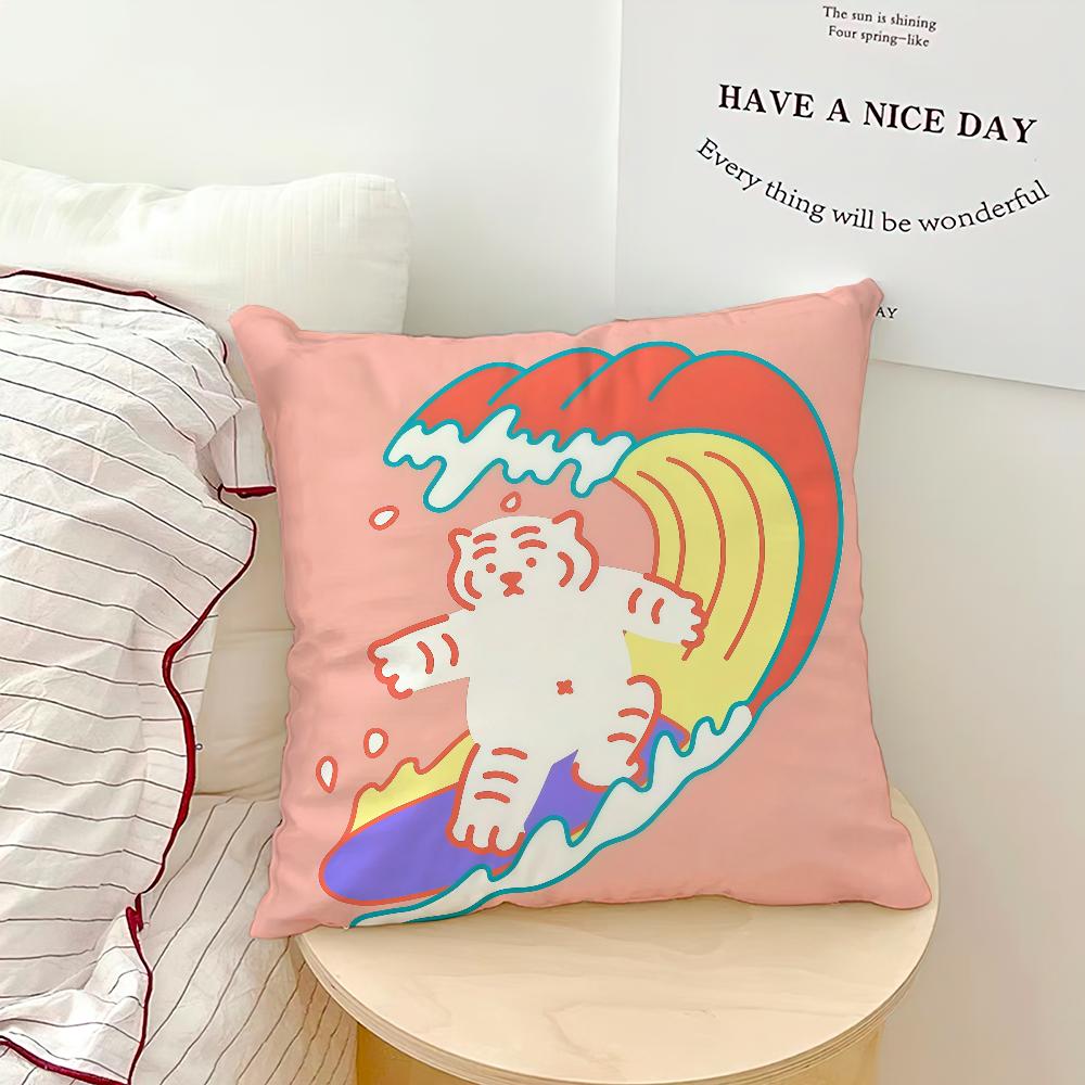 Cute Cartoon Funny Art Surfing M-muzik Tiger Cushion Cover Soft Pillow Case for Sofa Living Room Home Decor Protective Covers