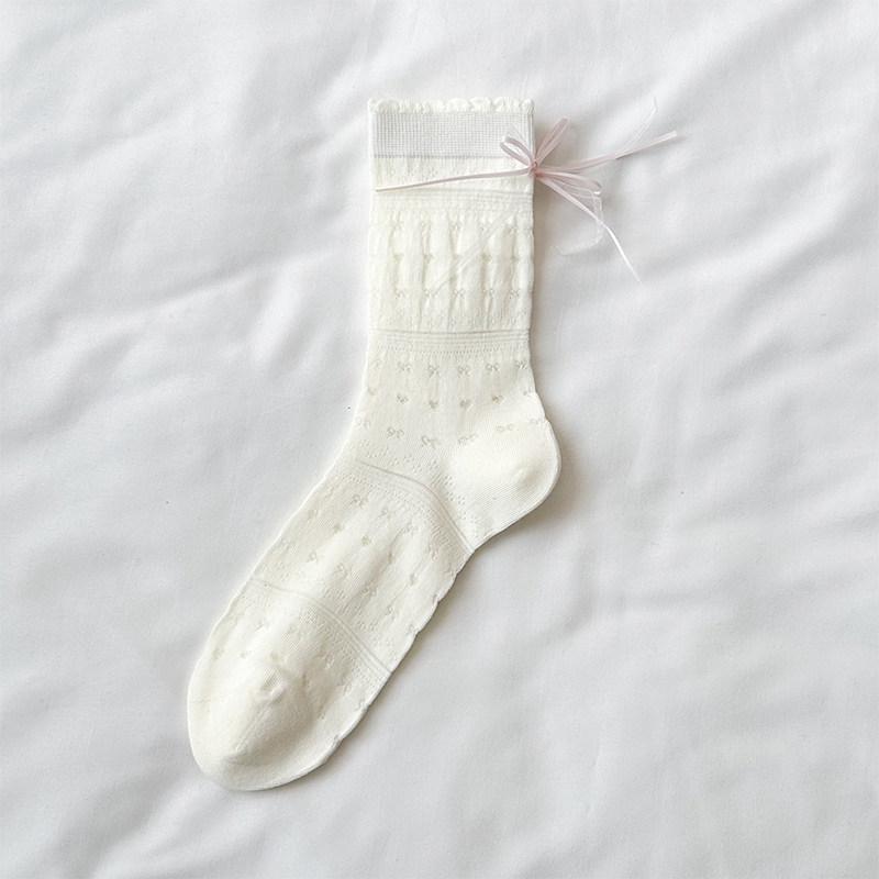 

Дышащие сетчатые носки до середины икры - Летний легкий стиль с ажурными, шнуровкой и бантами - Изысканные женские носки до середины икры 1 pair молочный белый