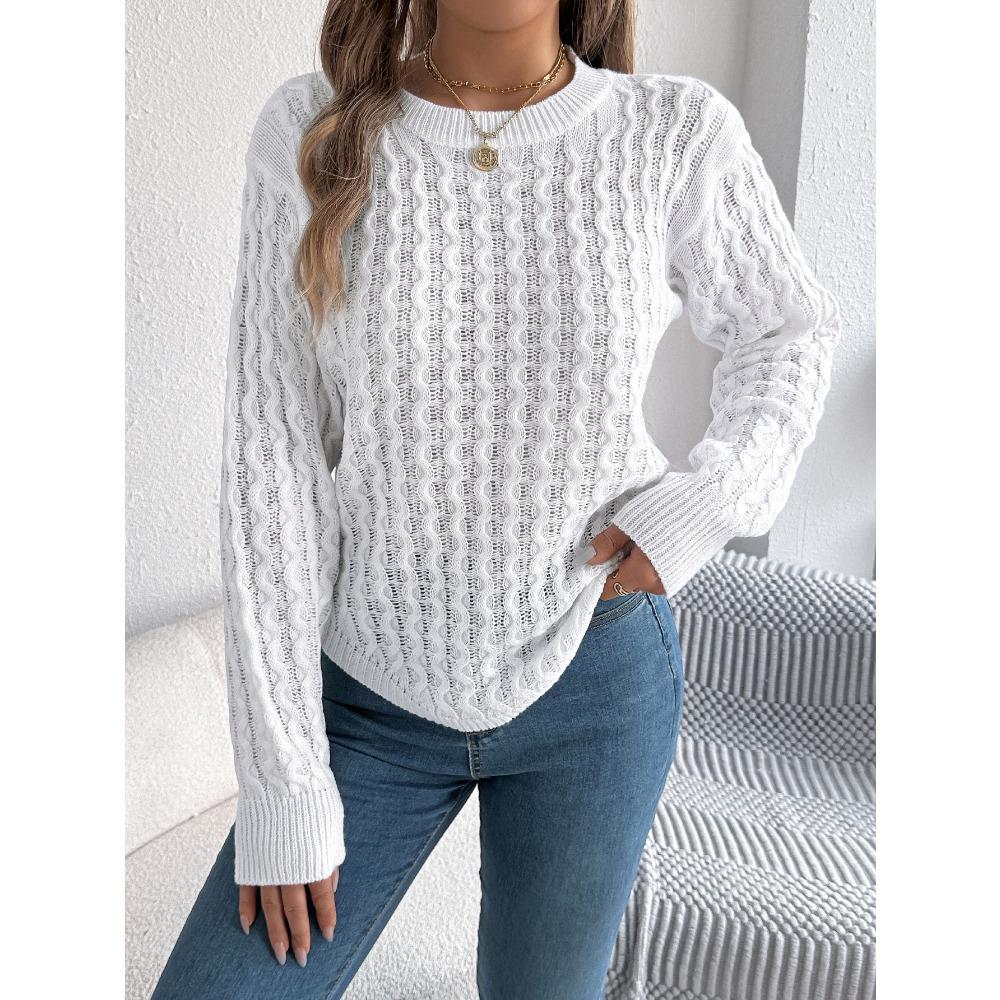 Women's Sweatshirt Casual Top Solid Colour Cable-Knit Bell Sleeves Asymmetrical Pullover
