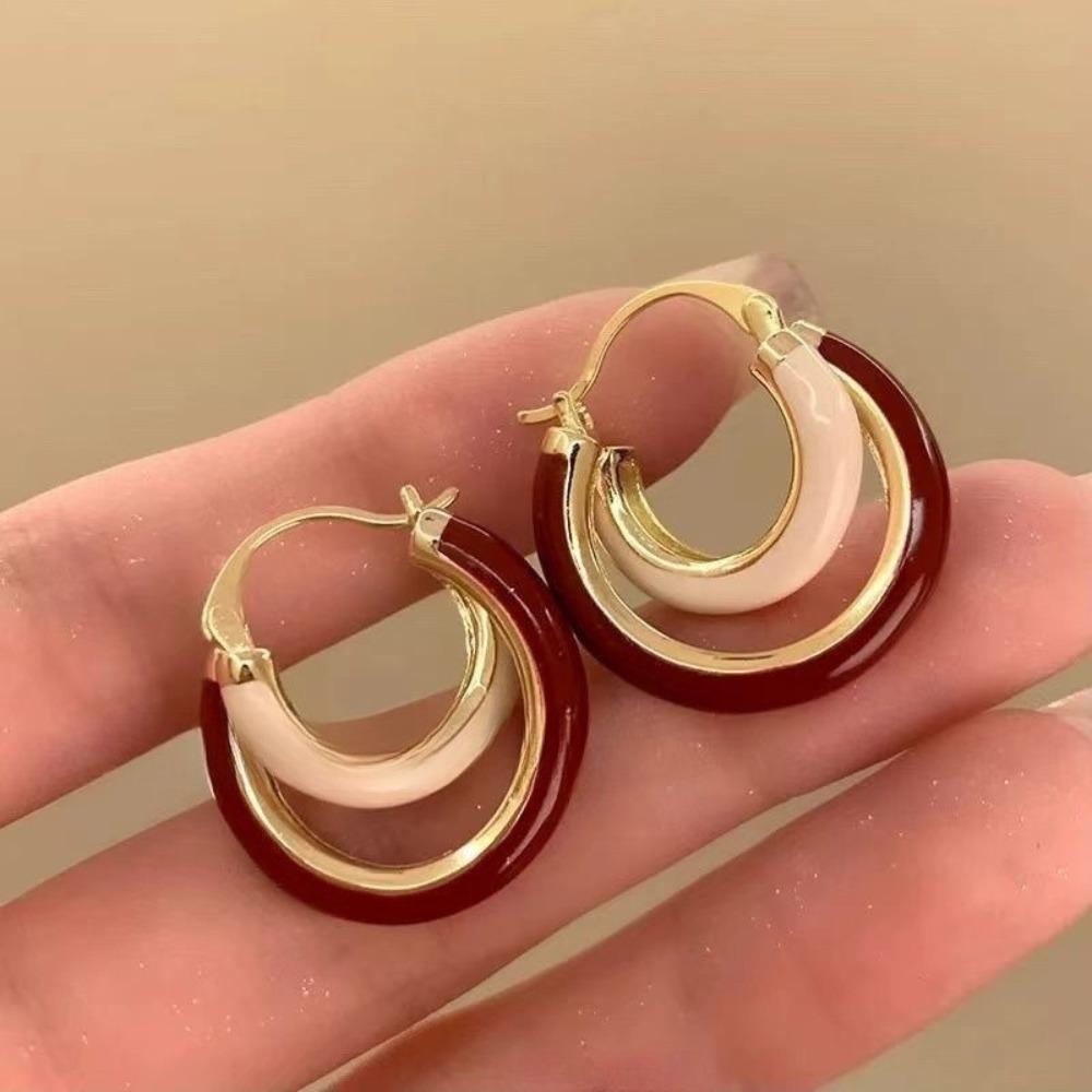 Vintage Rose Pearl Ear Studs Geometric Autumn Winter Earring Wine Red New Year Earring  Sweater