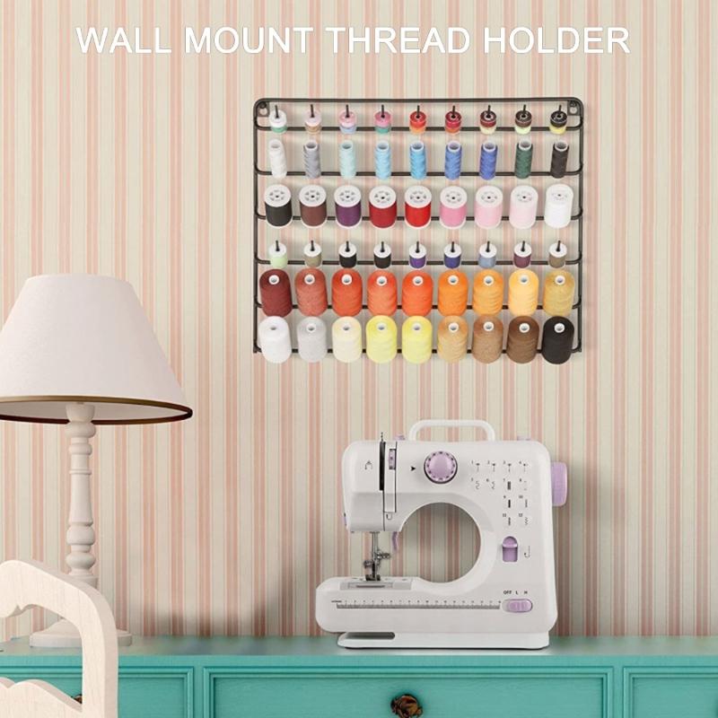 Suporte de Linha de Costura Economizador de Espaço Montado na Parede Organizador de Metal para 32 Bobinas Prático Suporte de Bobina com Gancho para Pendurar
