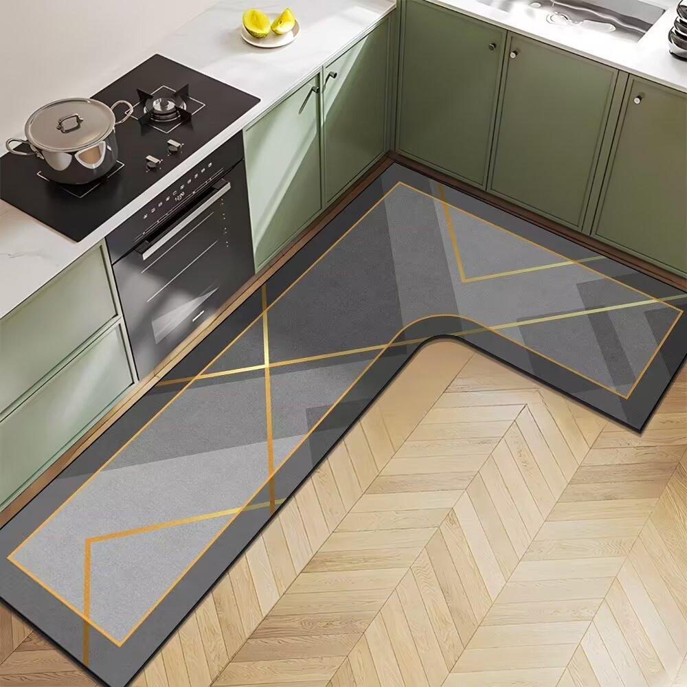 Nordic Light Luxury Diatom Mud Household L-shaped Kitchen Floor Mat Water Absorption  Anti-slip  Quick-drying and Easy-to-maintenance Floor Mat