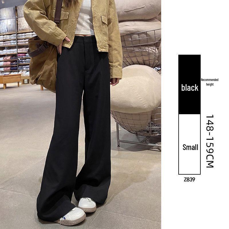 Women's Khaki Wide-Leg Trousers - Spring/Autumn 2026 High-End Slim Straight-Leg Suit Pants