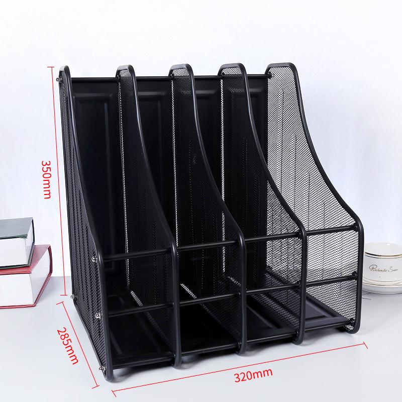 Metal Iron Mesh Four-Tier File & Document Rack with Bookends
