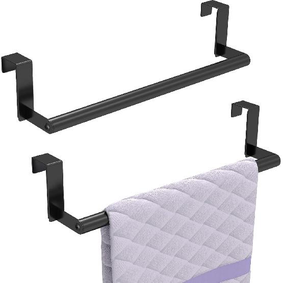 Over The Door Towel Rack, Kitchen Towel Holder Over Cabinet Door Towel Bar Stainless Steel for Cupboard for Kitchen Dish Towel Holder Hanger, 2 Pack чёрный