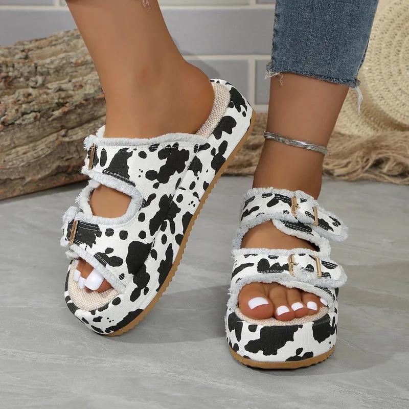 Fashion 2024 Hot Sale Shoes Female Open Toe Women's Slippers Summer Camouflage Mixed Colors Outdoor Casual Platform Large Size Slippers