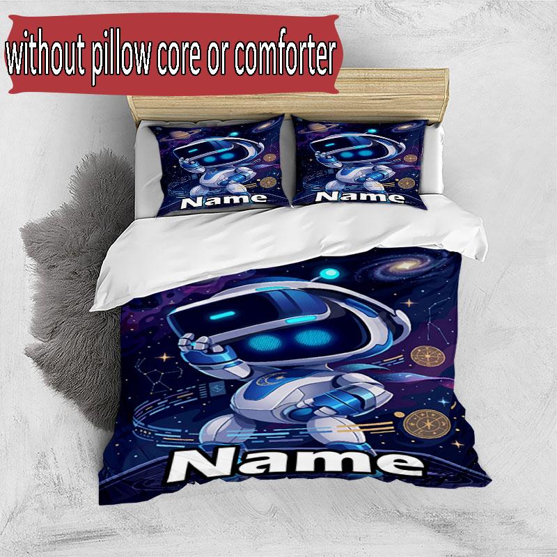 3pcs Duvet Cover Set (1*Duvet Cover + 2*Pillowcase, Without Core), Custom Name Cosmic Bot Crew Pattern Bedding Set, Home Bedroom Decor Gift