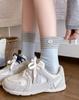 Button Bow Socks Medium Tube Socks Tide Cotton Versatile College Style Striped Contrasting Color Stacking Socks