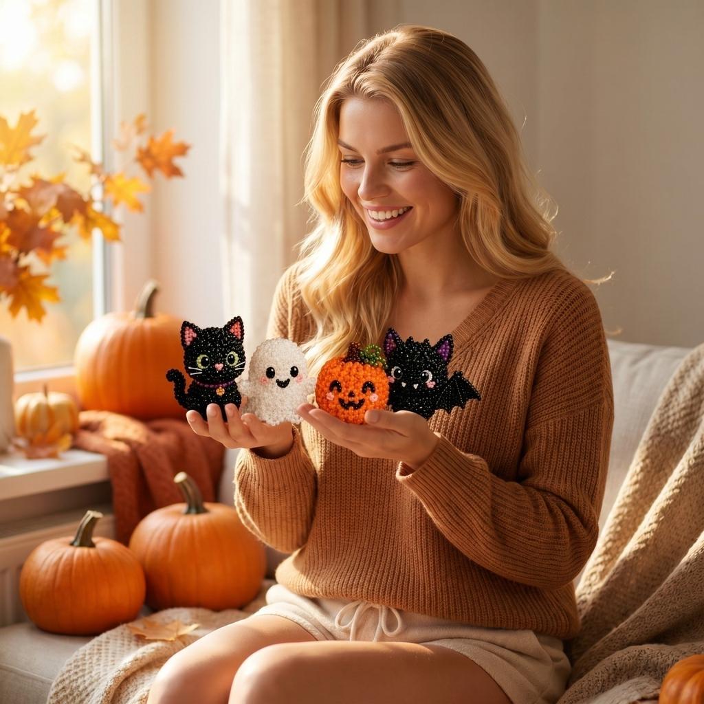 DIY Bead Jewelry Making Kit for Halloween 3D Bead Set with Colorful Beads and Instructions Creative Kit for Adults and Teens