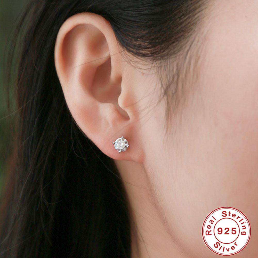 0.5 Carat, Stud Earrings S925 Silver Moissanite Four-Claw Earrings, Simple Silver Jewelry Platinum-Plated Earrings Live Stream