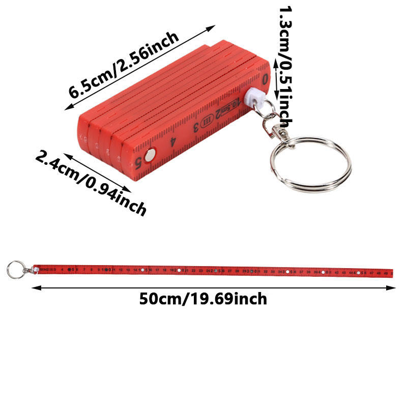 10 Segment Keychain Plastic Folding Ruler Portable Pocket Measuring Tool with Inch and Centimeter Scale for DIY Handyman