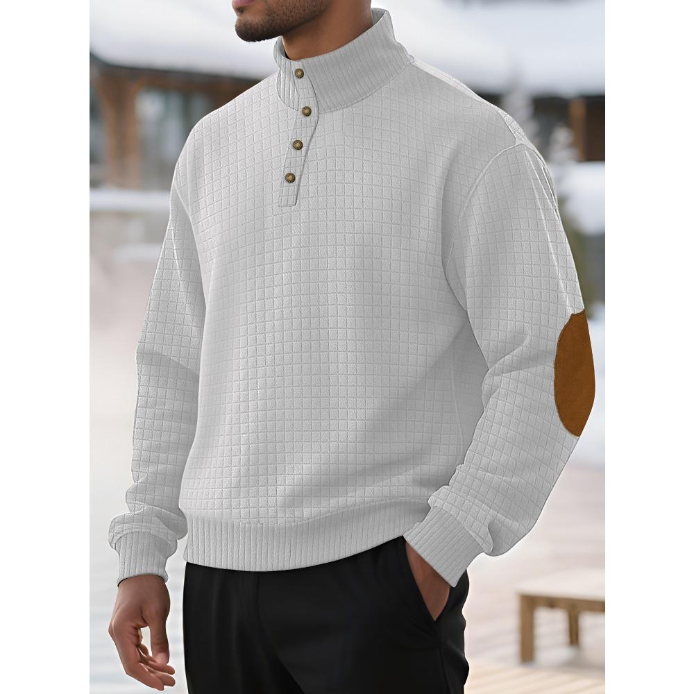 New Men's Jacquard Stand-Collar Small Check Sweatshirt Knitted Pullover Casual Henley Sweatshirt