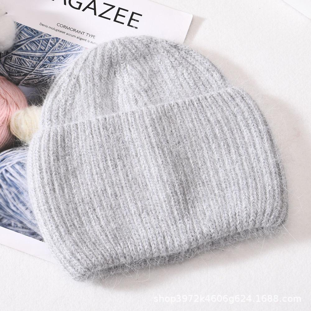 Autumn/Winter New Angora Long Plush Rabbit Fur Knit Hat, Casual Belt with Small Sequins, Warm, Thickened, Couple's Knit Hat