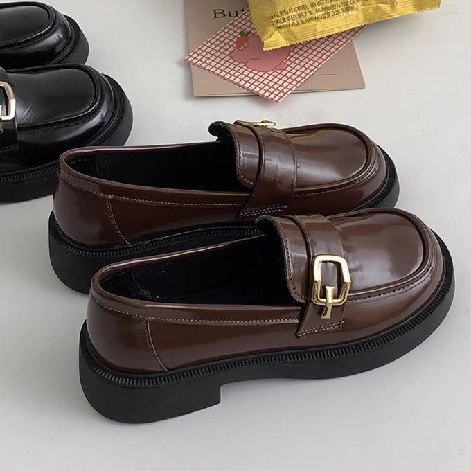 

Британский стиль ретро универсальная юбка толстый каблук платформа маленькие кожаные туфли женские 2025 новая весна и осень лоферы на одной педали 40 коричневый