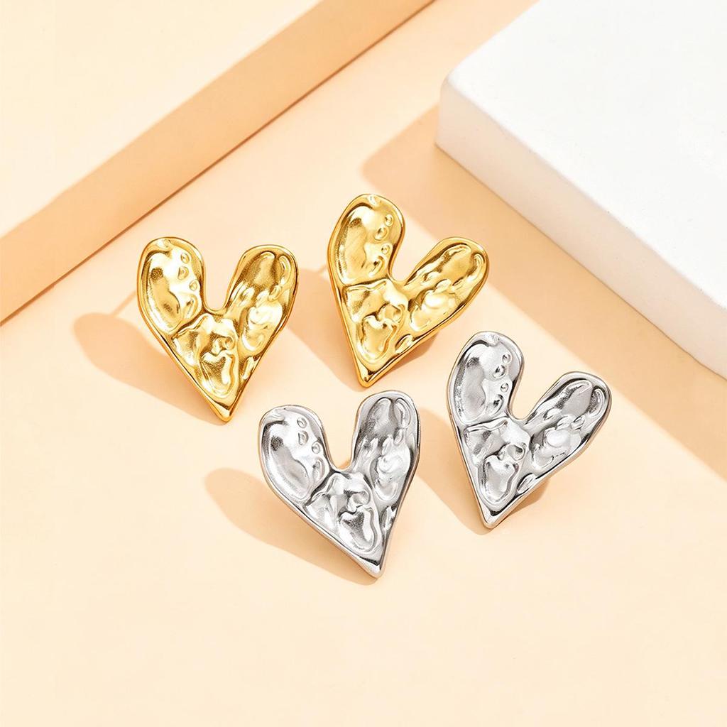 Baroque Irregular Heart 18K Gold-Plated Stainless Steel Stud Earrings