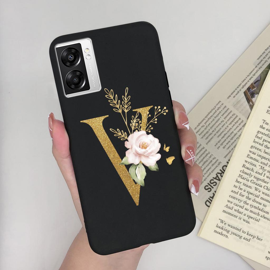 For OPPO A57 4G CPH2387 Cover Flower Letters Soft Silicone Case For OPPO A77 5G Shockproof Shell For Realme V23 5G Fundas Bumper