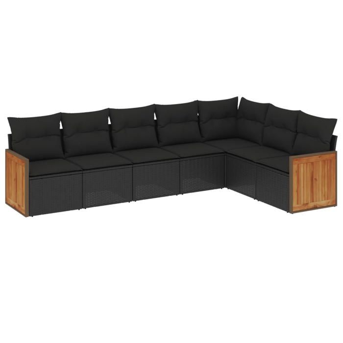 VidaXL Salon de Jardin avec Coussins 7 pcs, Canapés de Terrasse, Ensemble de Meubles de Patio, Mobilier d'Extérieur, Noir 3227707