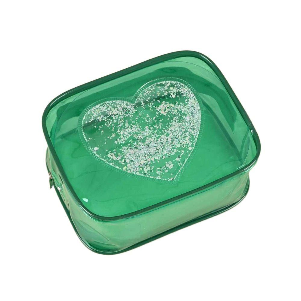 

Heart Pattern Transparent Toiletries Bag Multicolor Makeup Bag Durable Cosmetic Bag green-heart