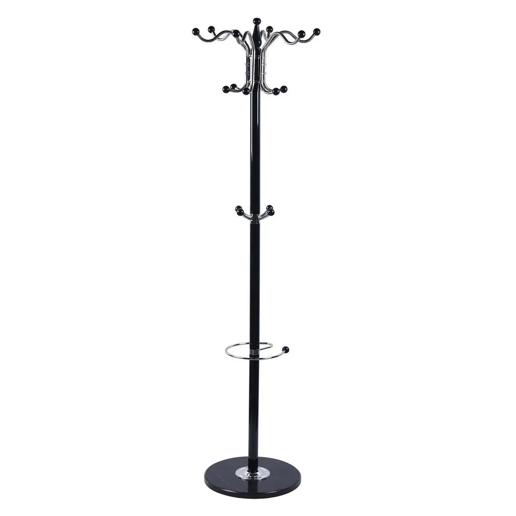 67-Inch Modern Coat Rack with Marble Base and 16 Ball-Tipped Hooks, Free-Standing Garment Stand for Jackets Hats Bags