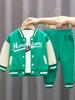Spring Boys' New Baseball Uniform Long Sleeve Three-Piece Set - English Letter Design, Zipper, Casual for Infant & Toddler