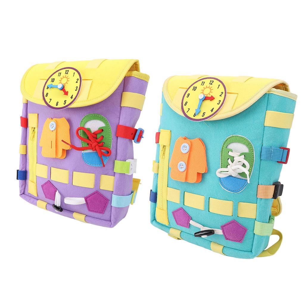 Toddler Backpack with Learning Activity Buckles Sensory Backpack Shoelace Tying Zipper with Stretch