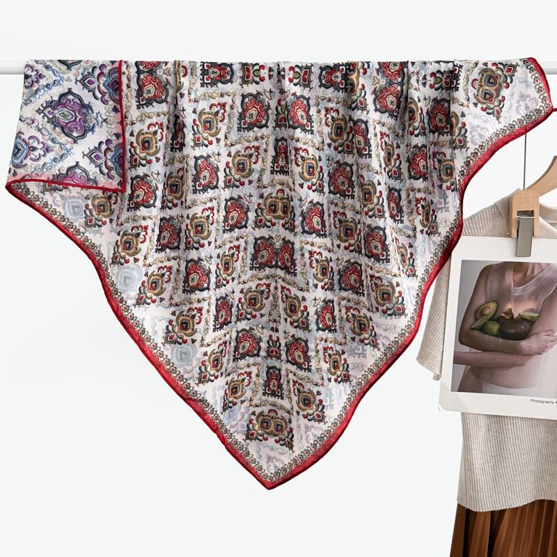 91 Retro Double-sided Velvet Large Square Scarf Women's New Spring and Autumn Foreign Style Fashion Cashew Flower Silk Scarf Neck Scarf Shawl