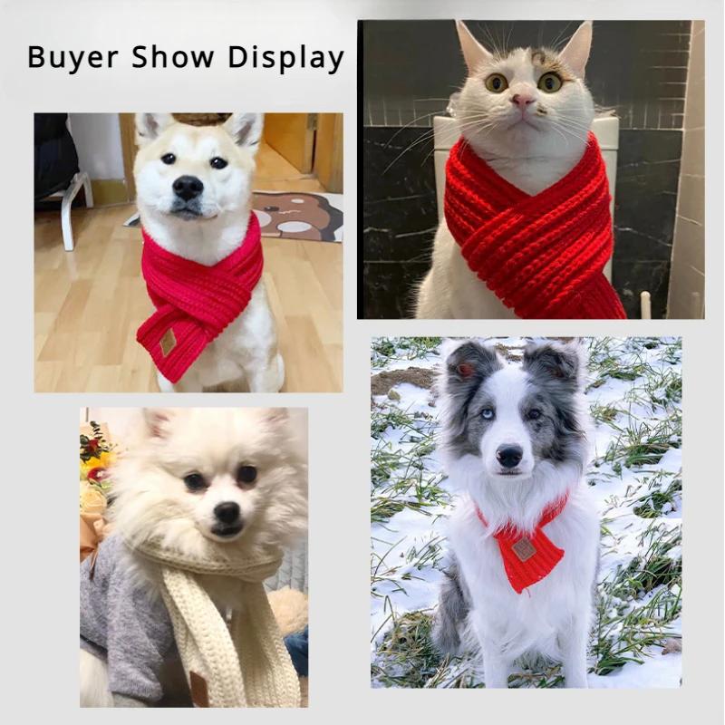 Dog Scarf Pet Warm Knitted Scarf Poodle Teddy Scarf Kittens Puppies Winter Supplies Dogs Christmas New Year Accessories