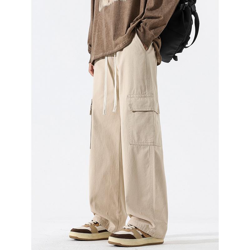 Mingge | Spring new big pocket overalls men's solid color simple and versatile loose straight casual pants
