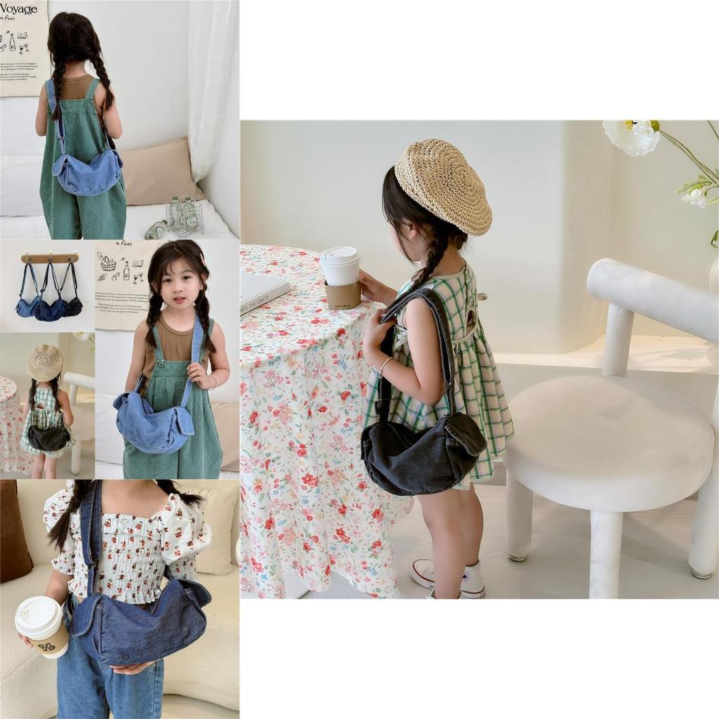 Trendy Chic Kids Shoulder Bag In Denim Material With Fun Cartoon Prints