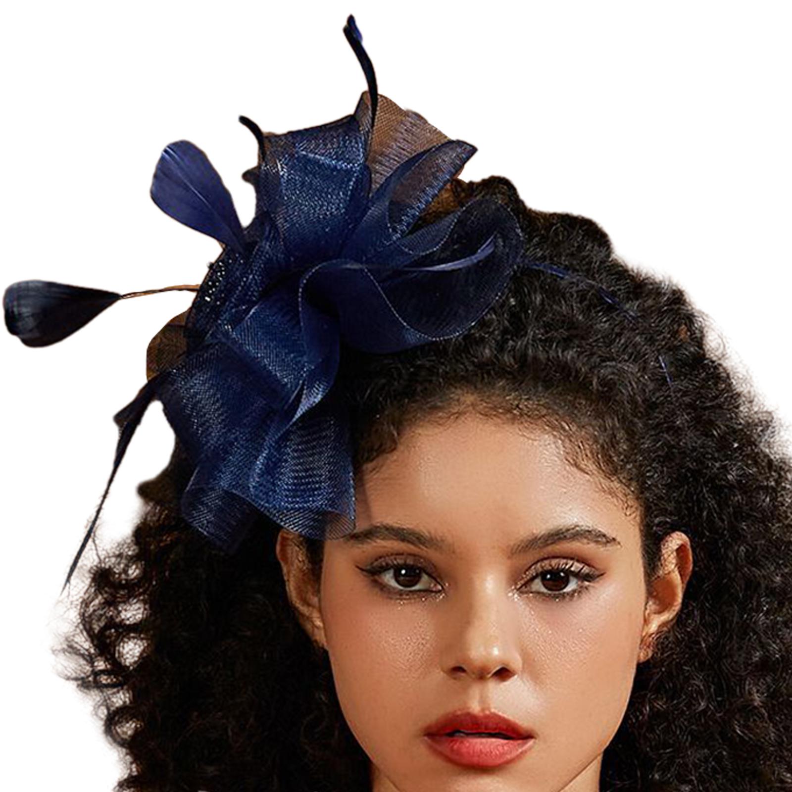 

Pillbox Fascinator Hat for Women Wedding Tea Party Hat Headband Hair Clip Head Flower Headdress Bride Headpiece темно-синього кольору